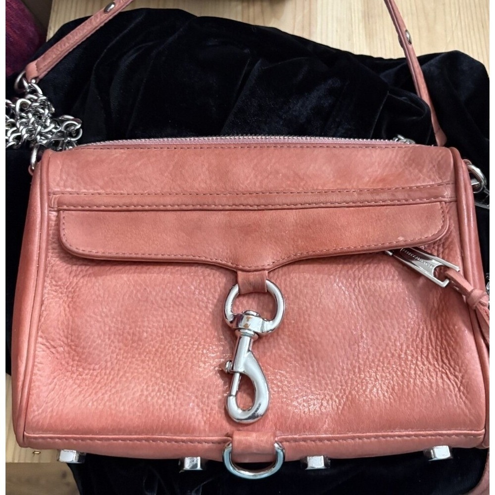 Rebecca Minkoff Mini Mac Orange Leather Chain Strap Zipper Closure Crossbody Bag